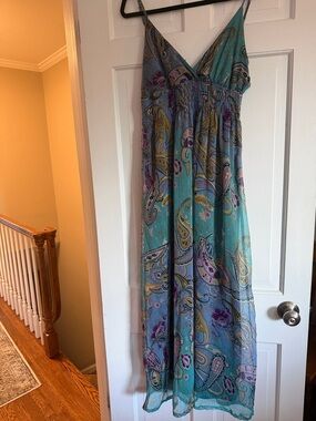 She's Cool Teal Paisley Maxi Dress with Purple & Yellow Accents
